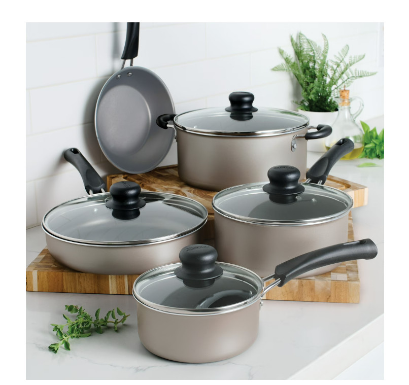 Champagne Ceramic Cookware Set 9 Piece Nonstick Pots and Pans Set Durable