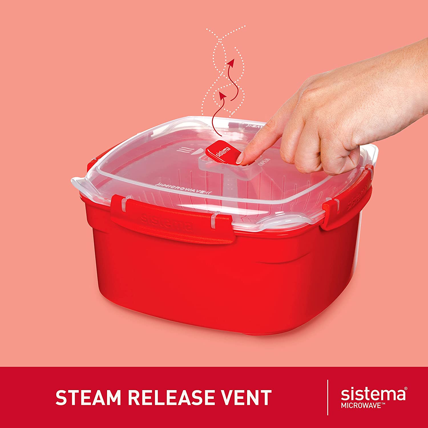 Microwave Food Steamer 3.2L With Basket BPA Free Dishwasher Safe Red Container
