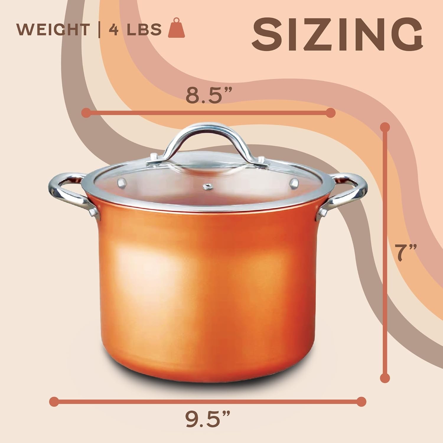 CONCORD 7 QT Copper Non Stick Stock Pot Casserole Coppe-Ramic Series Cookware