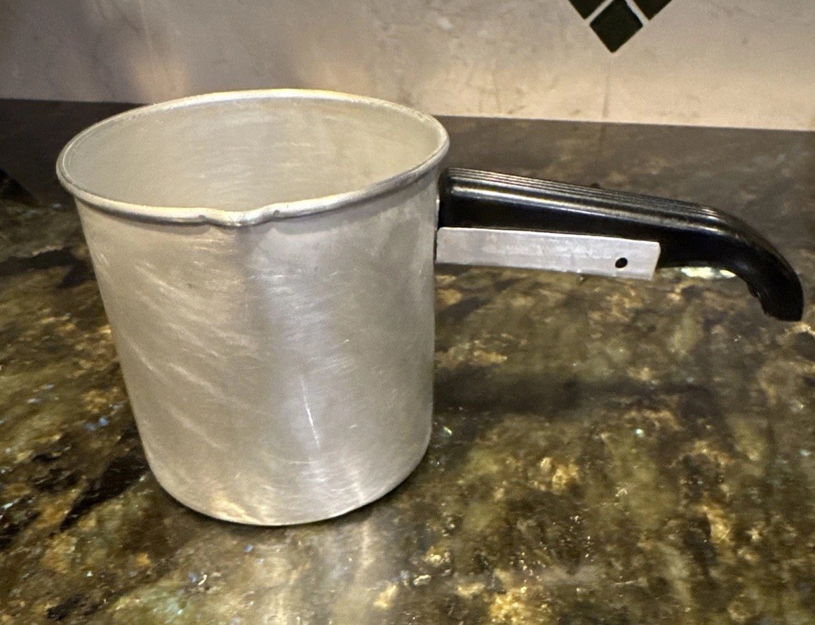 Vtg Aluminum Sauce Pan Butter Milk Warmer Black Handle 18oz