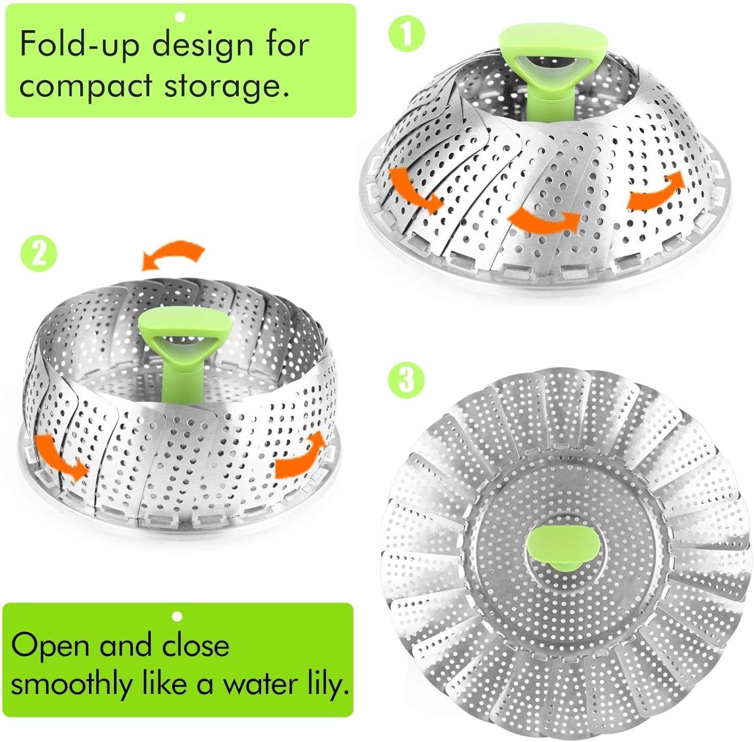Stainless Steel Vegetable Steamer Basket Expandable Foldable Food Steam Insert
