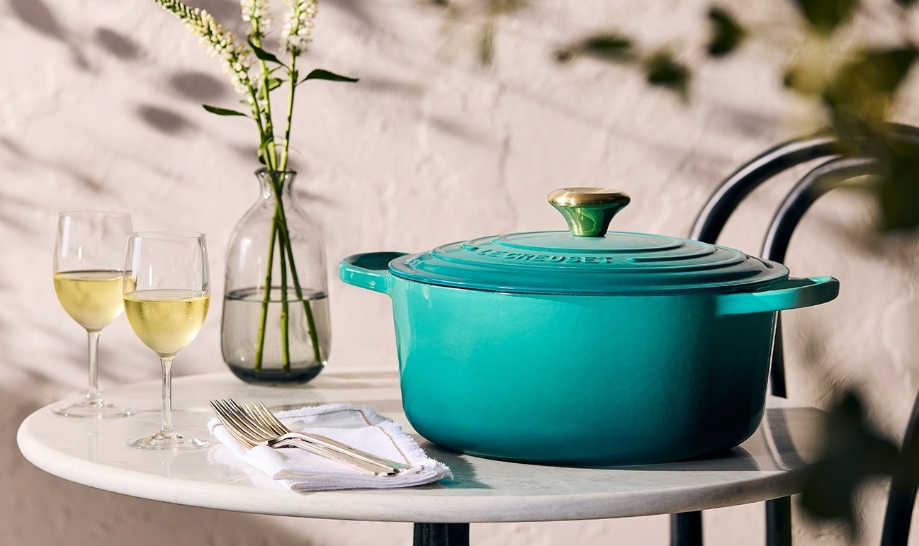 Le Creuset Set of 2 Evo Round Vitrified Cast Iron Casserole – Bleu Riviera