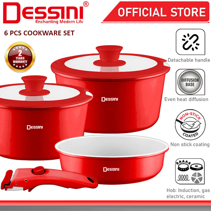DESSINI ITALY iRMZ-6-S Non Stick Granite Cooking Pot Frying Pan Cookware 6 pcs