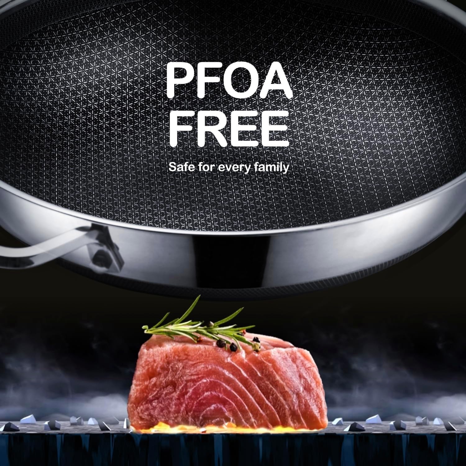 Wok Pan Hybrid 12 Inch Wok W/ Lid PFOA Free Cookware Non Stick Stainless Steel