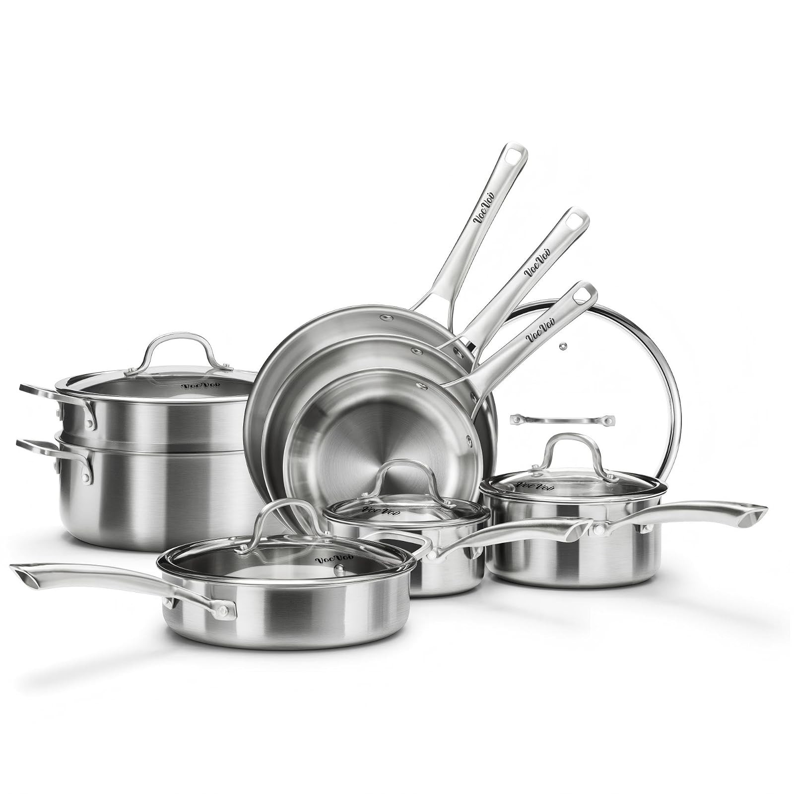 13 Piece Tri Ply Stainless Steel Cookware Set Induction