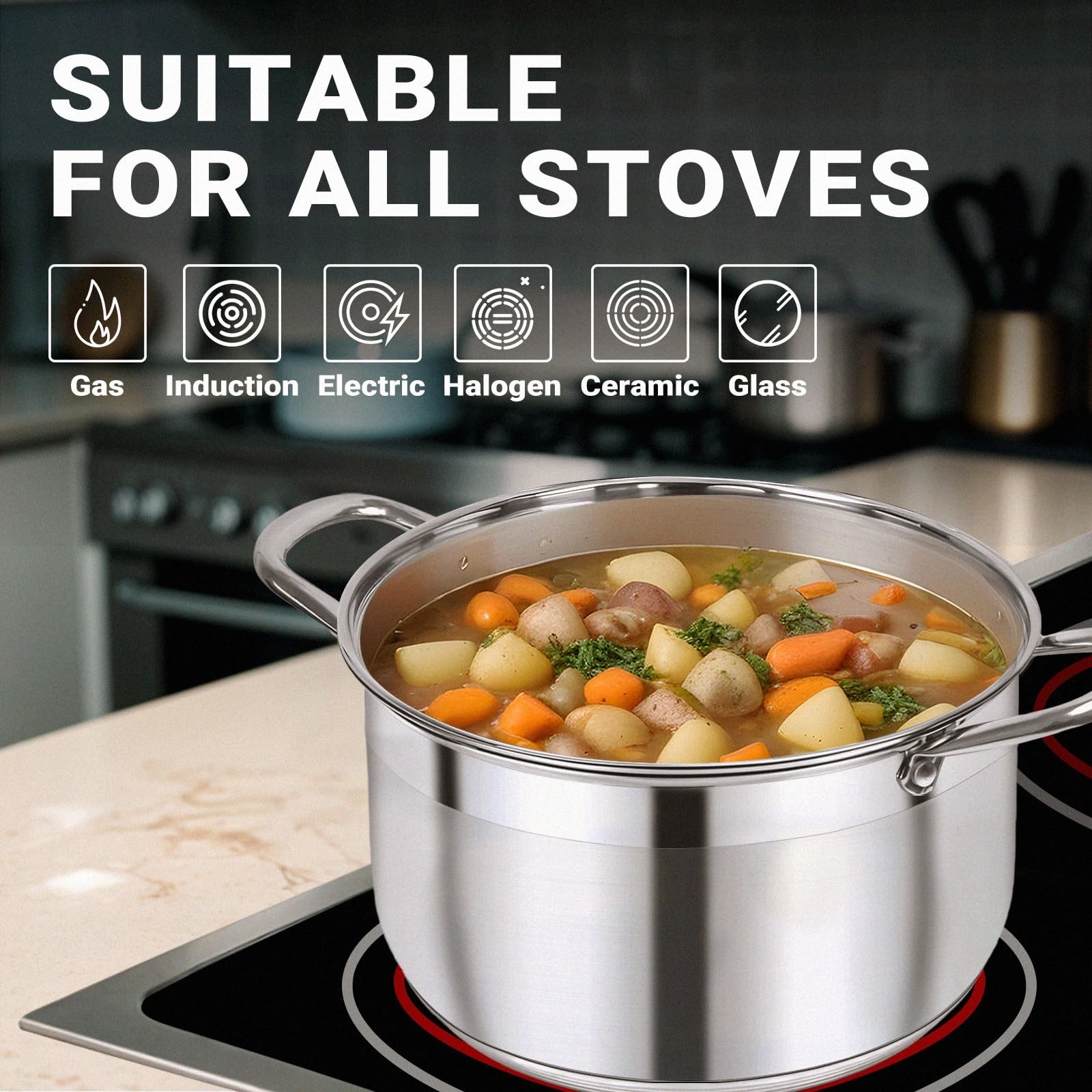 Stainless Steel Stock Pot – 5 Quart Heavy Duty Induction Cooking Pot with Vis…