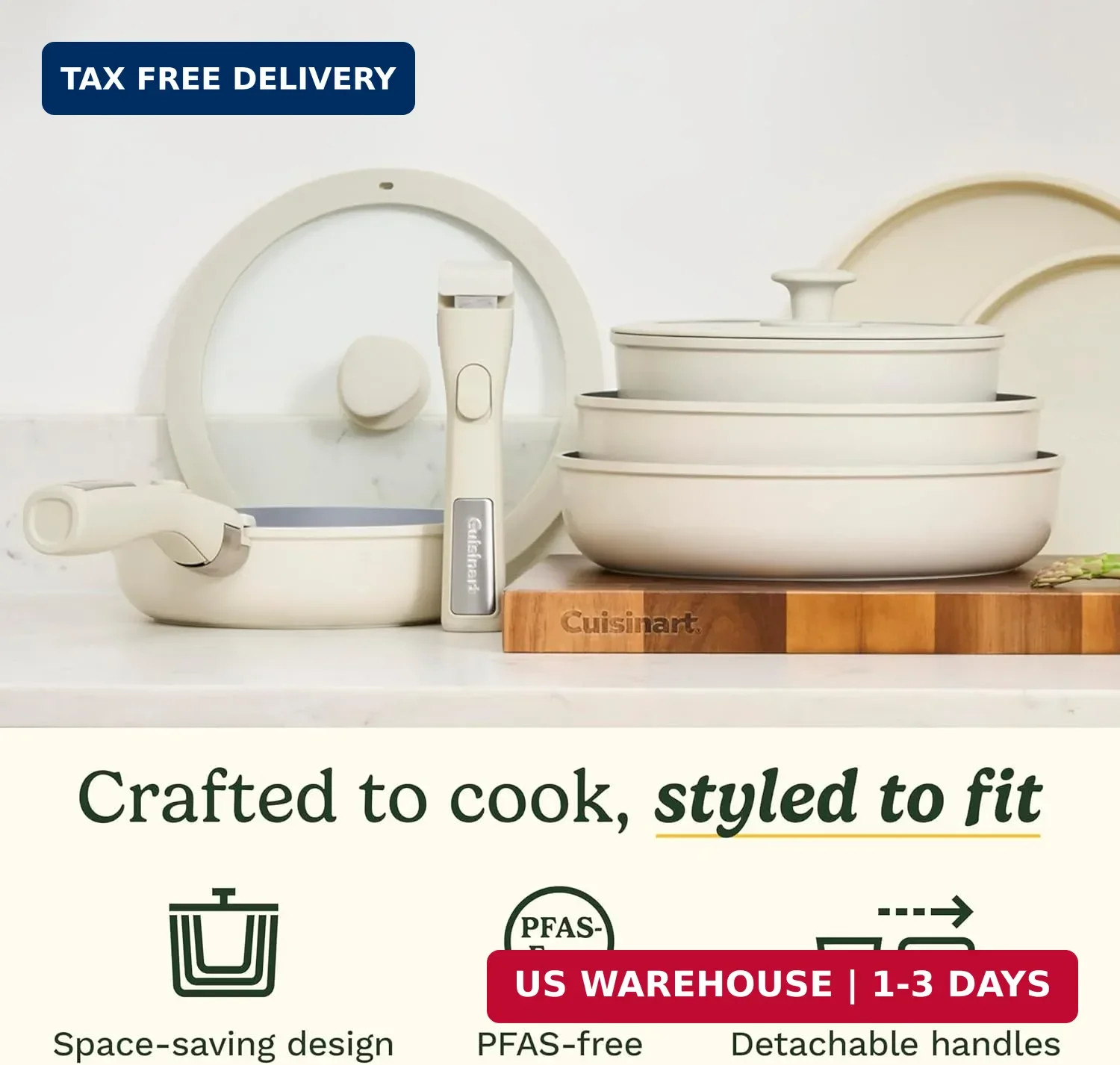 13-Pc ClickSmart Nonstick Detachable Handle Ceramic Cookware, Pots and