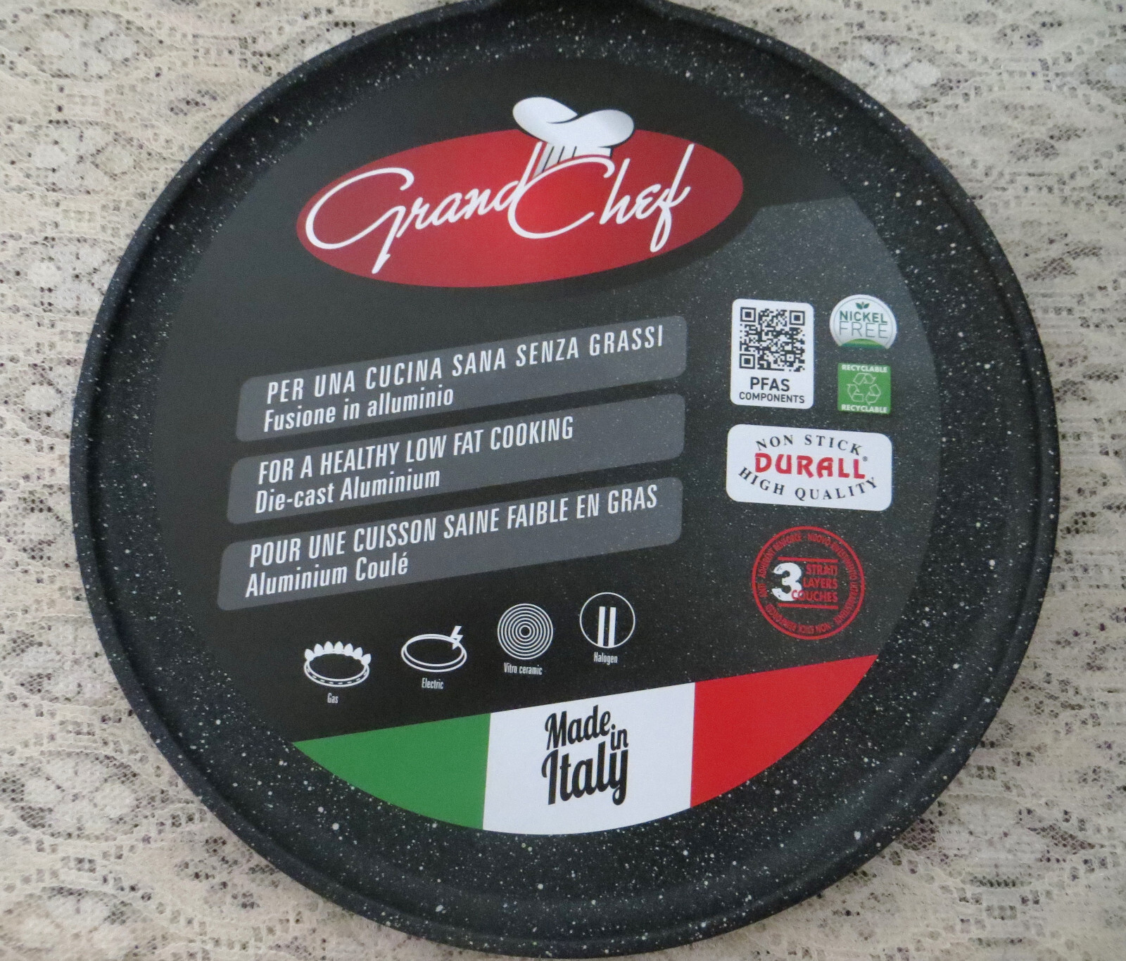 ROCH GUSS Grand Chef Flat Crepe Pan~S 24 cm 10”-Non Stick ~Made in ITALY NEW