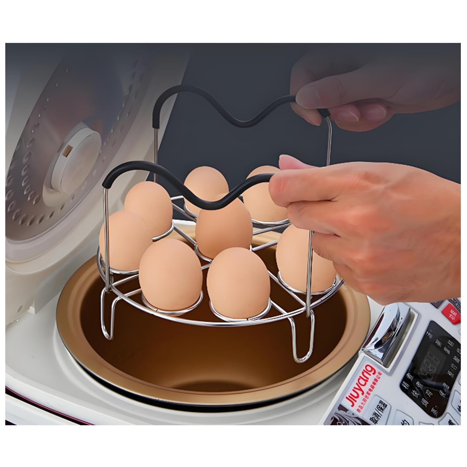 19.5cm/7.68inch Silver Egg Steamer Rack Trivet with Heat Resistant Silicone H…