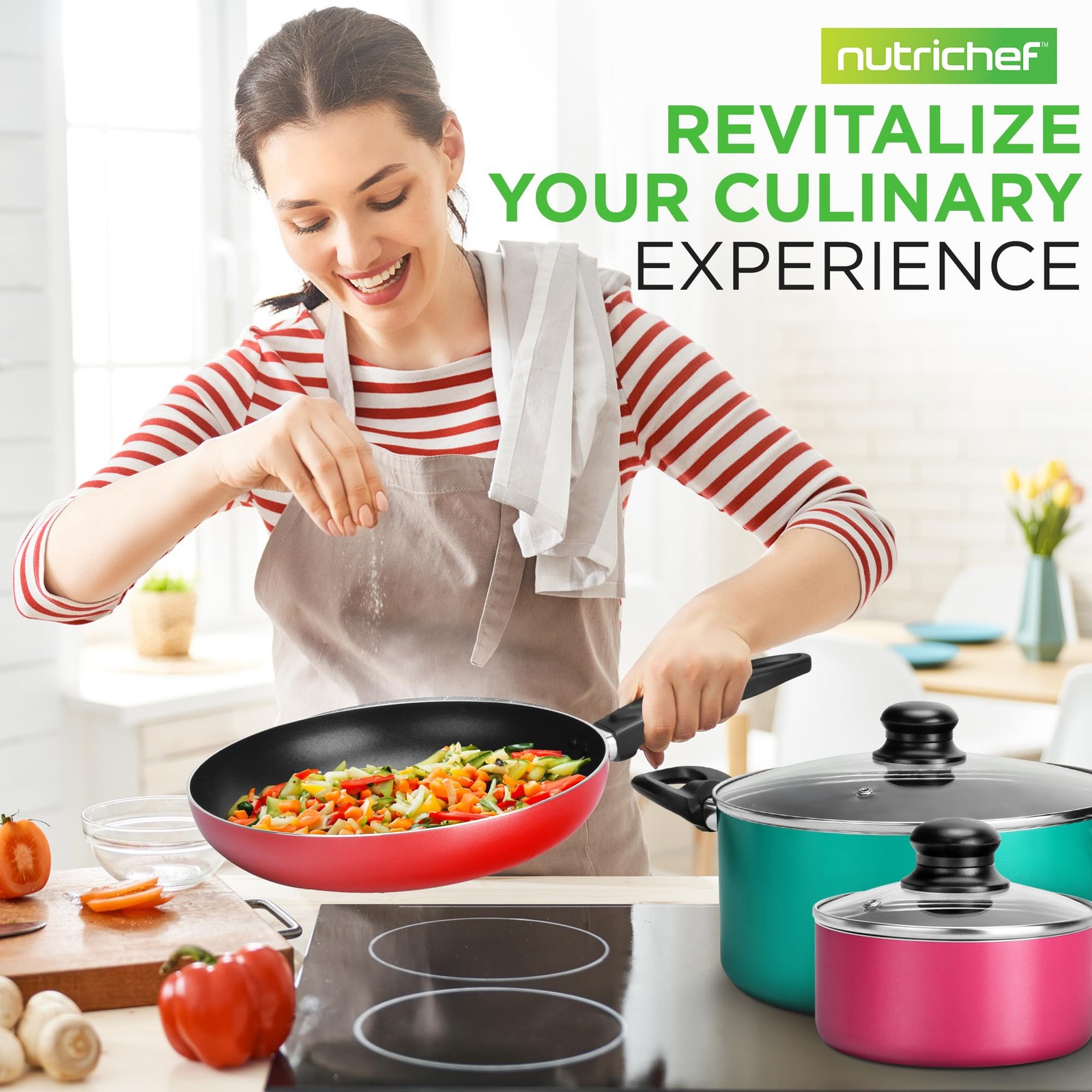 15 Piece Nonstick Cookware Set Pots Pans With Lids & Utensils Induction Ready