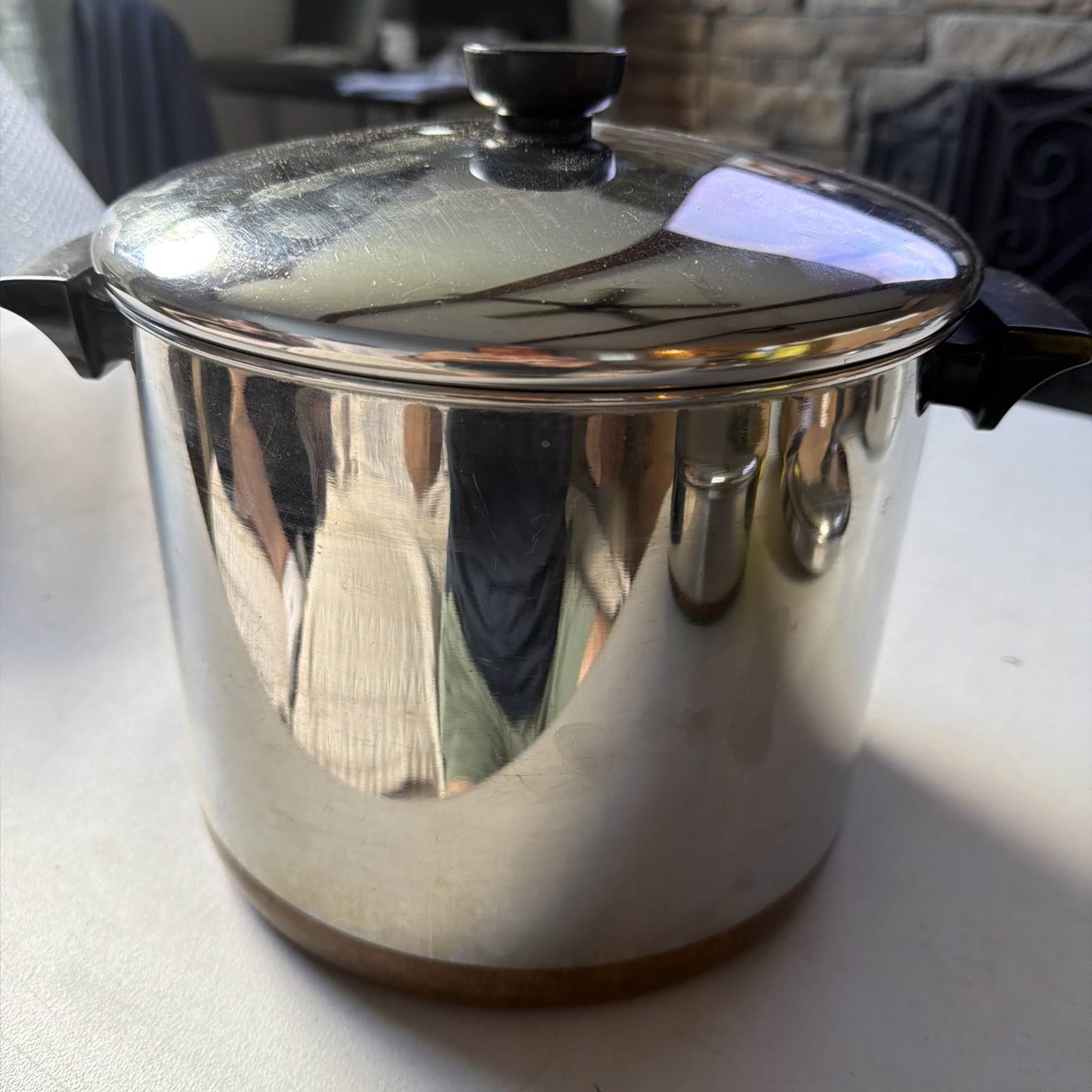 Vintage Revere Ware 1801 Copper Bottom 8 QT Quart Stock Pot W/lid 7 1/2″ Tall