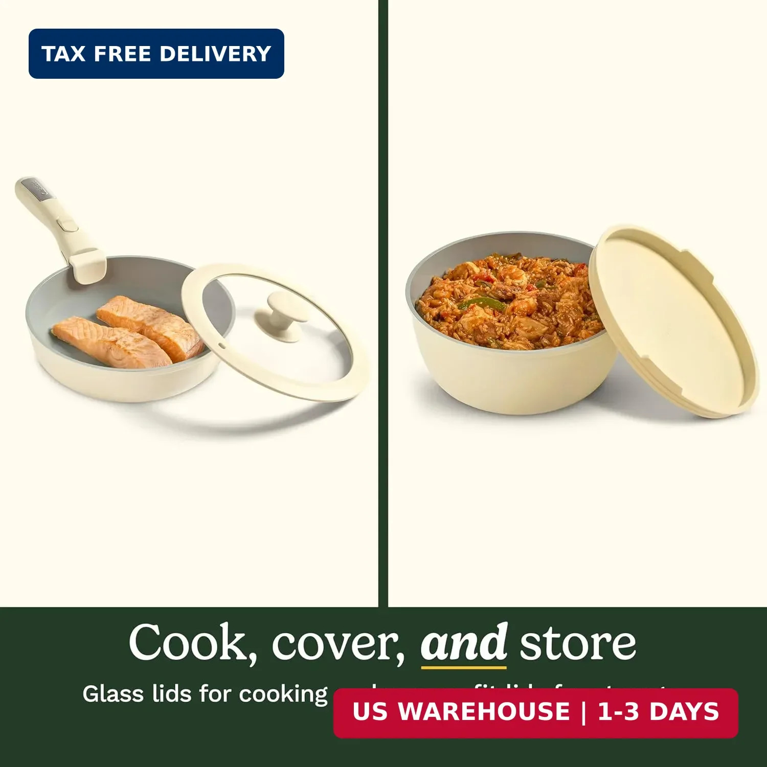 13-Pc ClickSmart Nonstick Detachable Handle Ceramic Cookware, Pots and