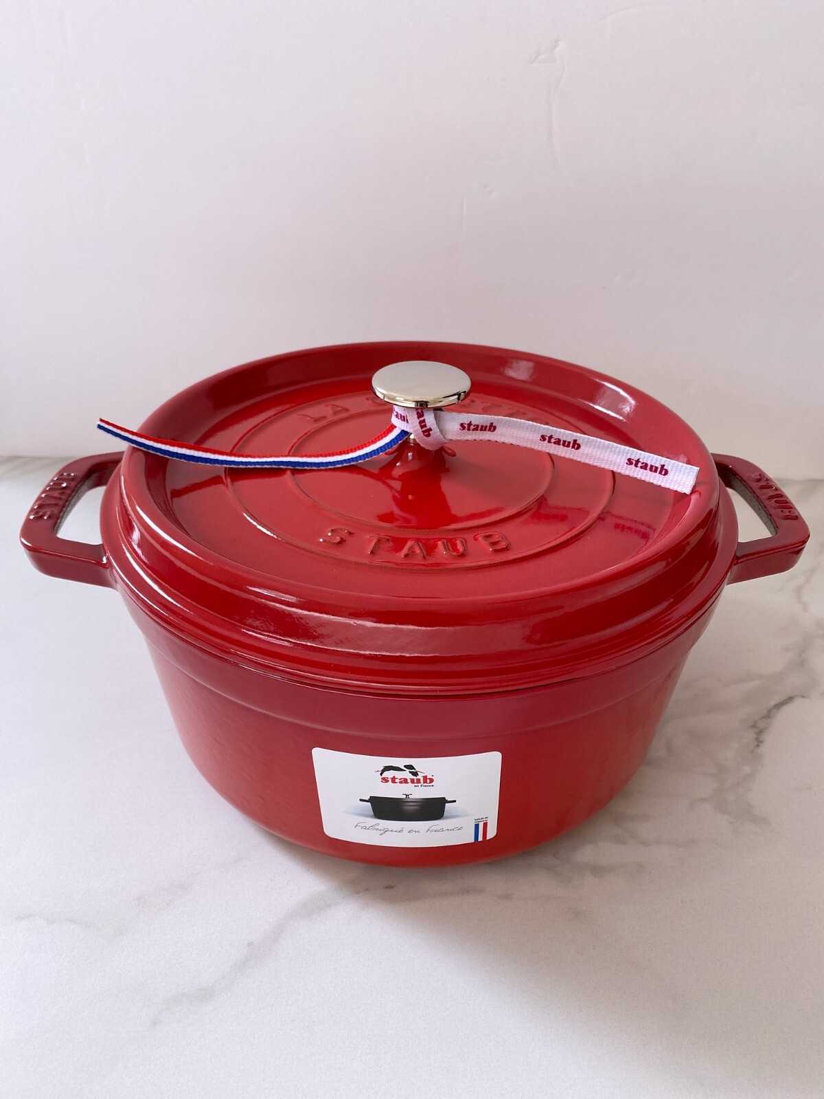 New – Staub Cast Iron 4-qt Round Cocotte, Cherry Red, NIB, Made in France