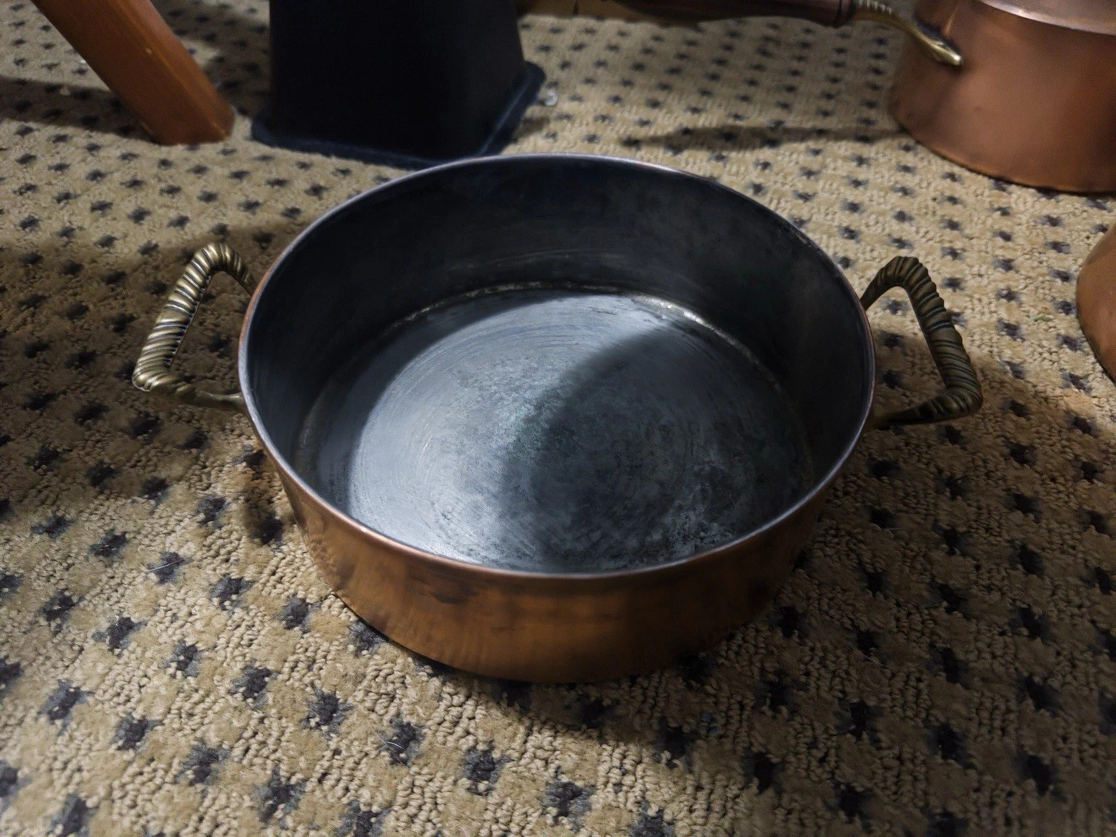 5 Pc Vintage Italian Copper Cookware Set Tin Lined Brass Handles-BEAUTIFUL