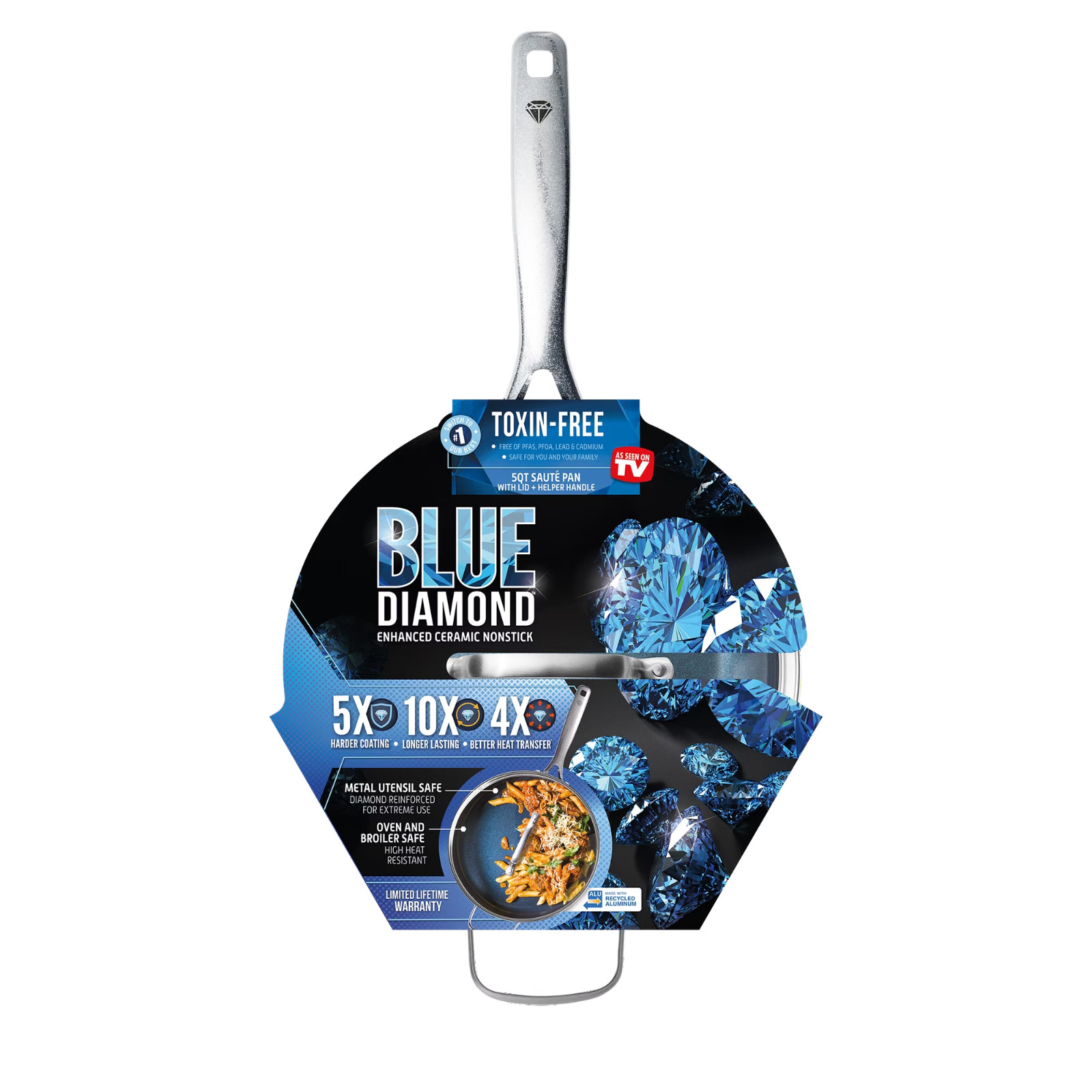 Blue Diamond 5QT Ceramic Nonstick Jumbo Sauté Pan with Lid – Toxin-Free