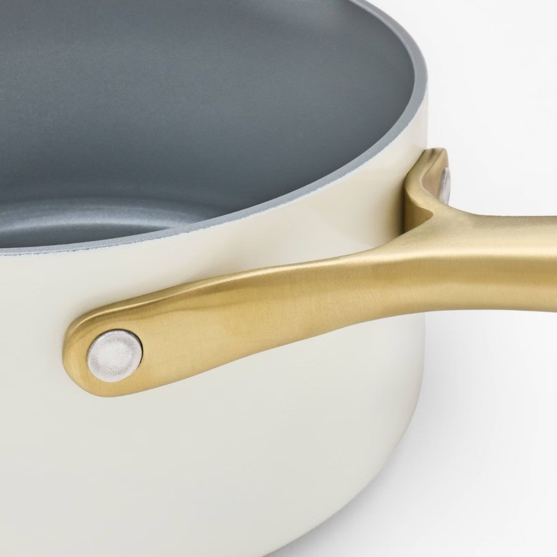 1.5qt Nonstick Ceramic Coated Aluminum Sauce Pan with Champagne Handle Cream