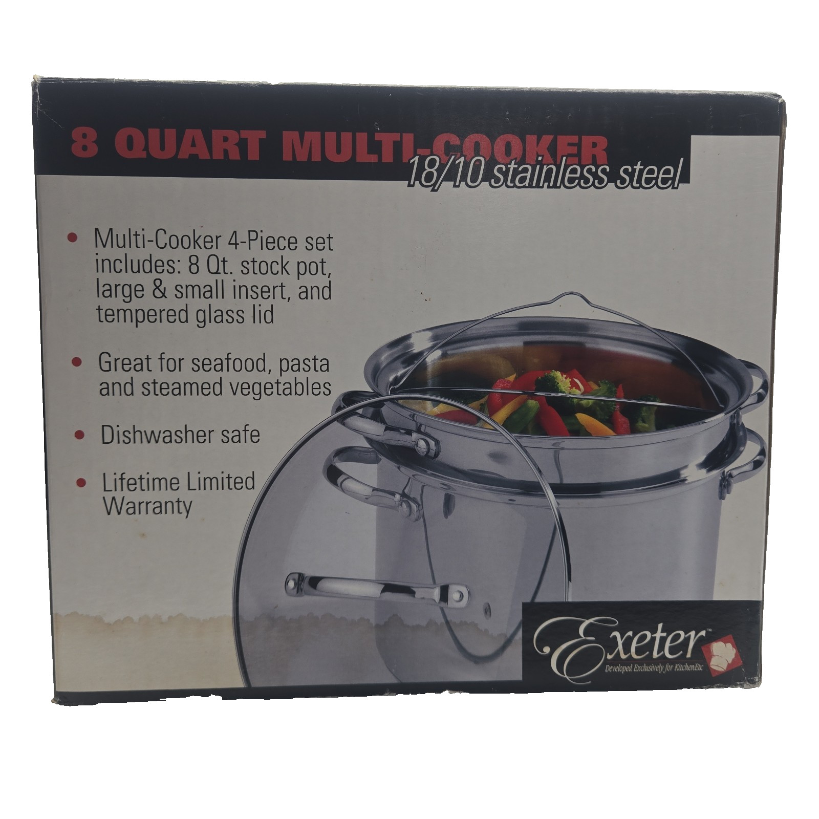 Exeter Stainless Steel 8 Quart 4 Piece Set Multi-Cooker with Glass Lid