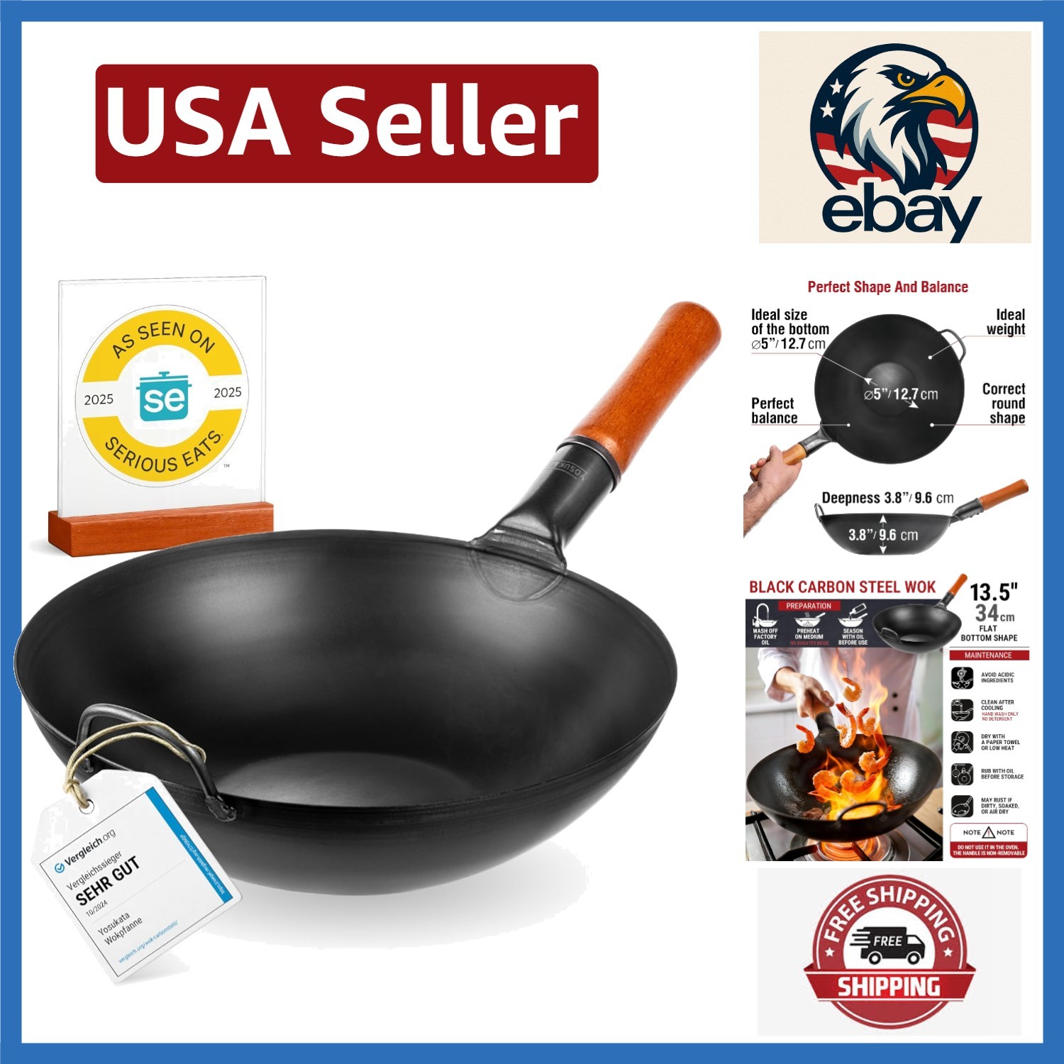 Ergonomic 13.5” Carbon Steel Wok – Pre-Seasoned for Unmatched Cooking Experience