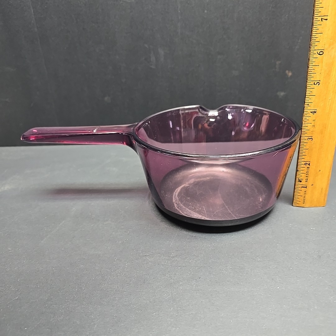 VTG Pyrex Visions Cranberry Glass Saucepan 1L 1 Liter Approx 1 Quart Marked USA