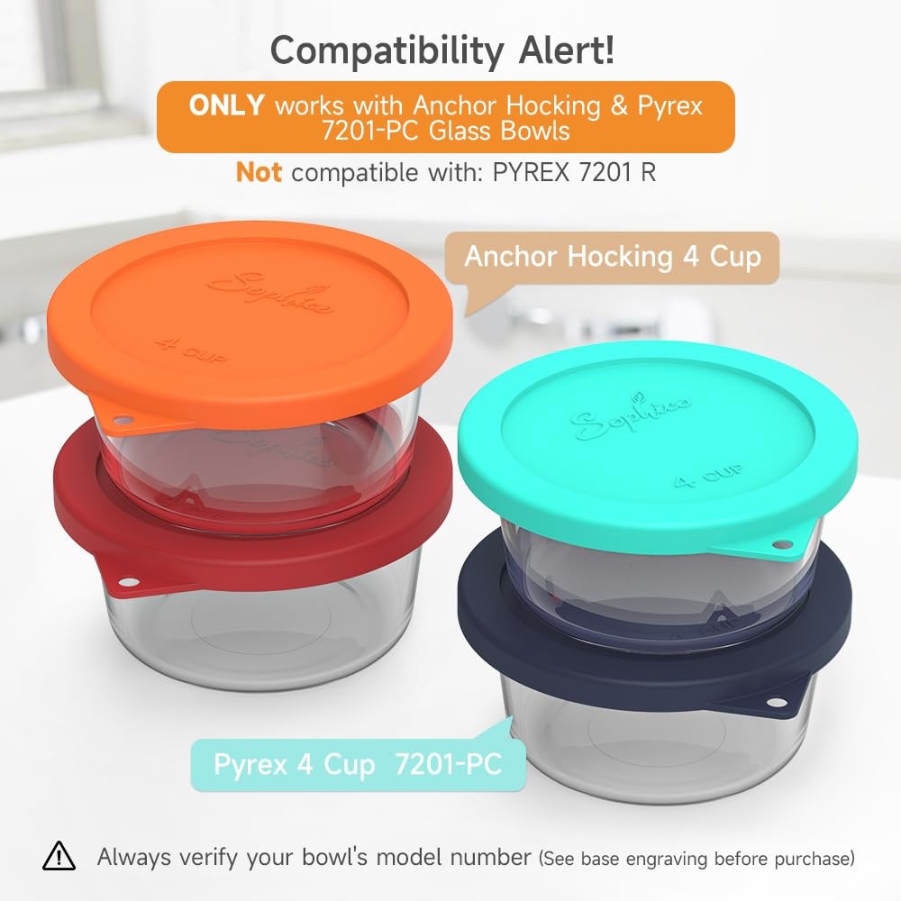 4 Cup Round Silicone Storage Cover Lids Replacement for Anchor Hocking and Pyrex