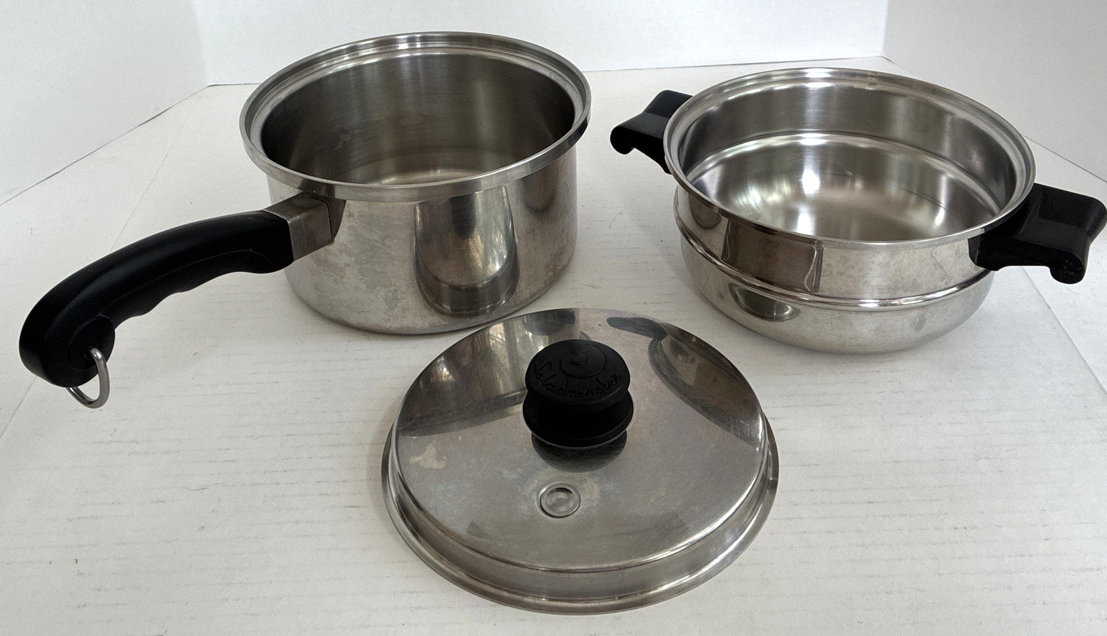 3 Piece Saladmaster T304S SS 8” 4 Qt. Saucepan w/ Lid & Double Boiler