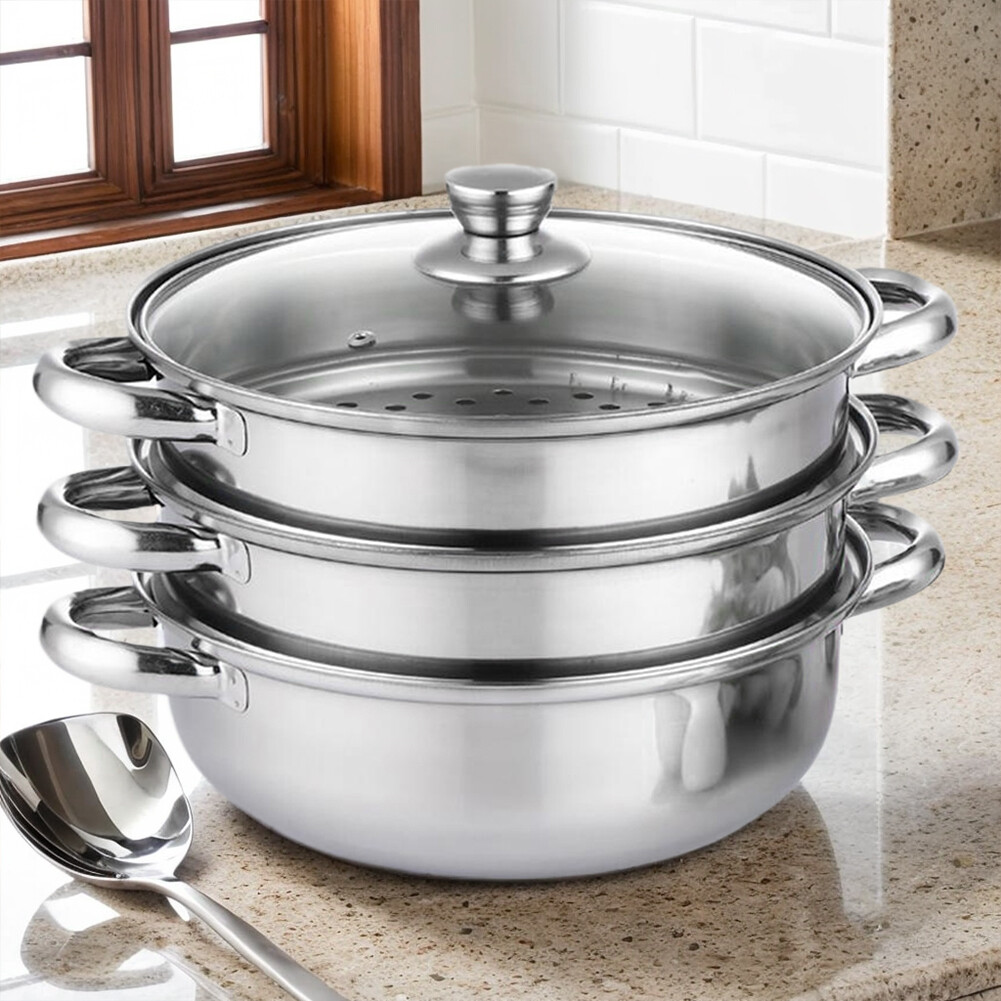 3-Tier Stainless Steel Steamer – Versatile Cooking for Home & Commercial Use USA