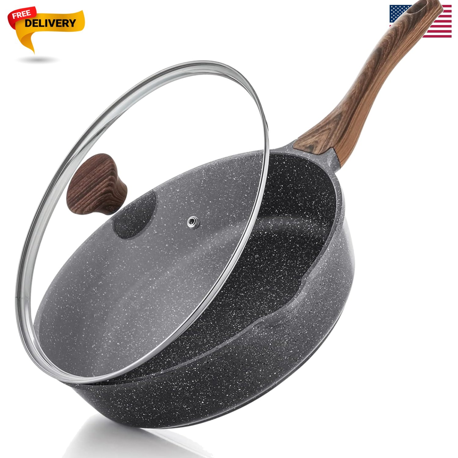Nonstick Skillet, Deep Frying Pan 10/11/12-inch, Saute Pan with Lid, Stay-coo…
