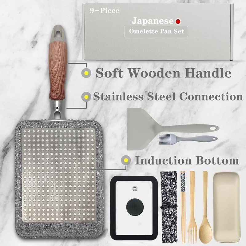 Japanese Omelet Pan Set Nonstick Cooking Tools Induction Electric Stove Cookware