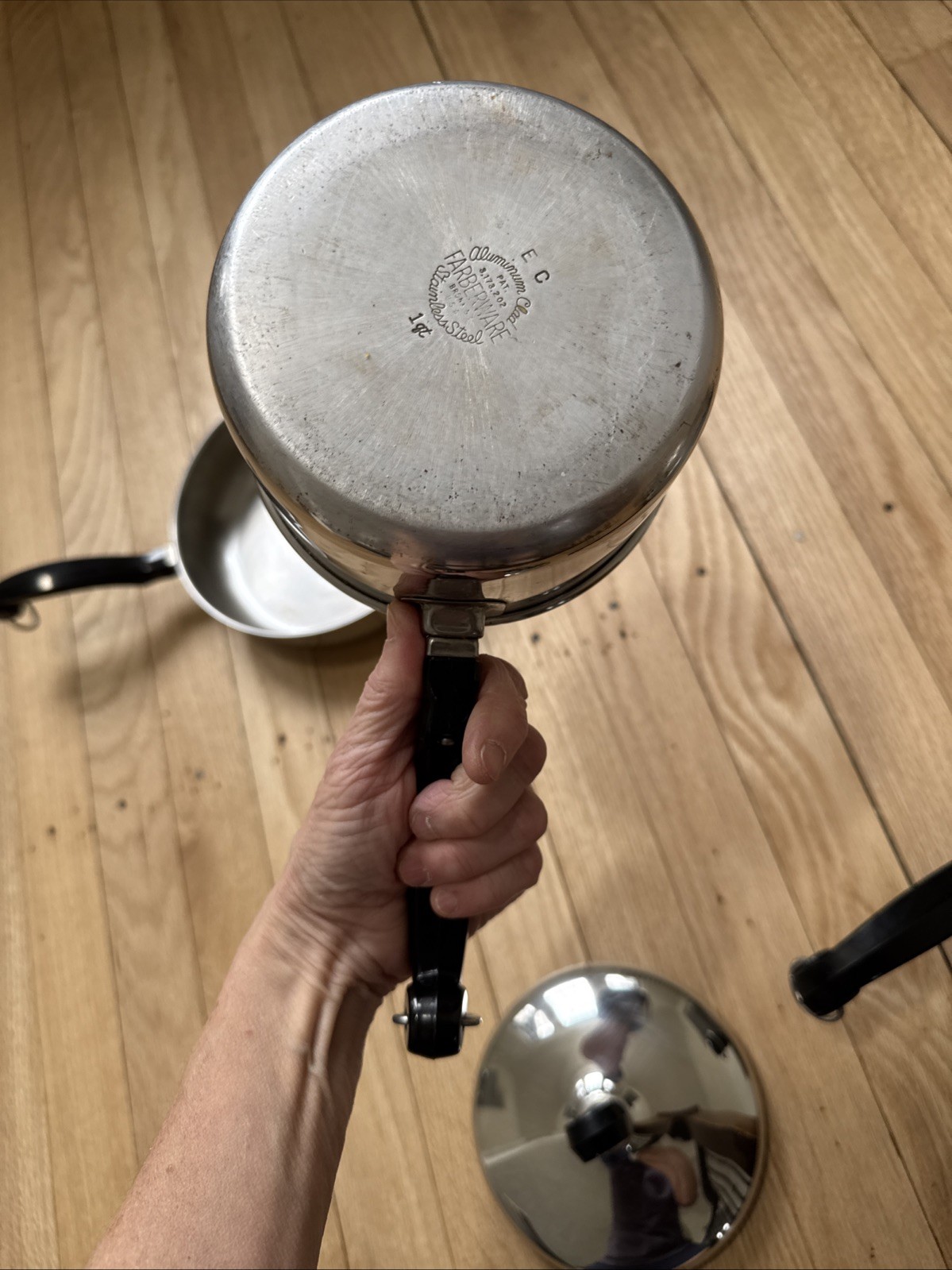 Faberware Aluminum Clad Stainless 8” 10” cooking pan skillet 1 qt Pot Lid Lot