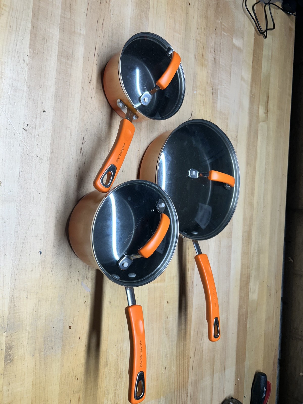 RACHAEL RAY Cookware Orange Ombre’ 3 PAN SET w/ Lids