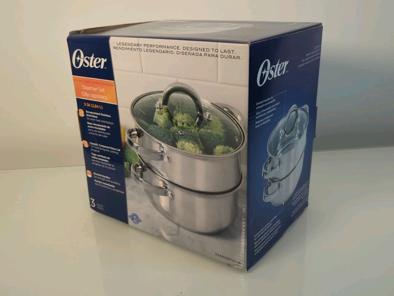 Oster Sangerfield Stainless Steel 3 Qt Steamer Set with Vented Glass Lid