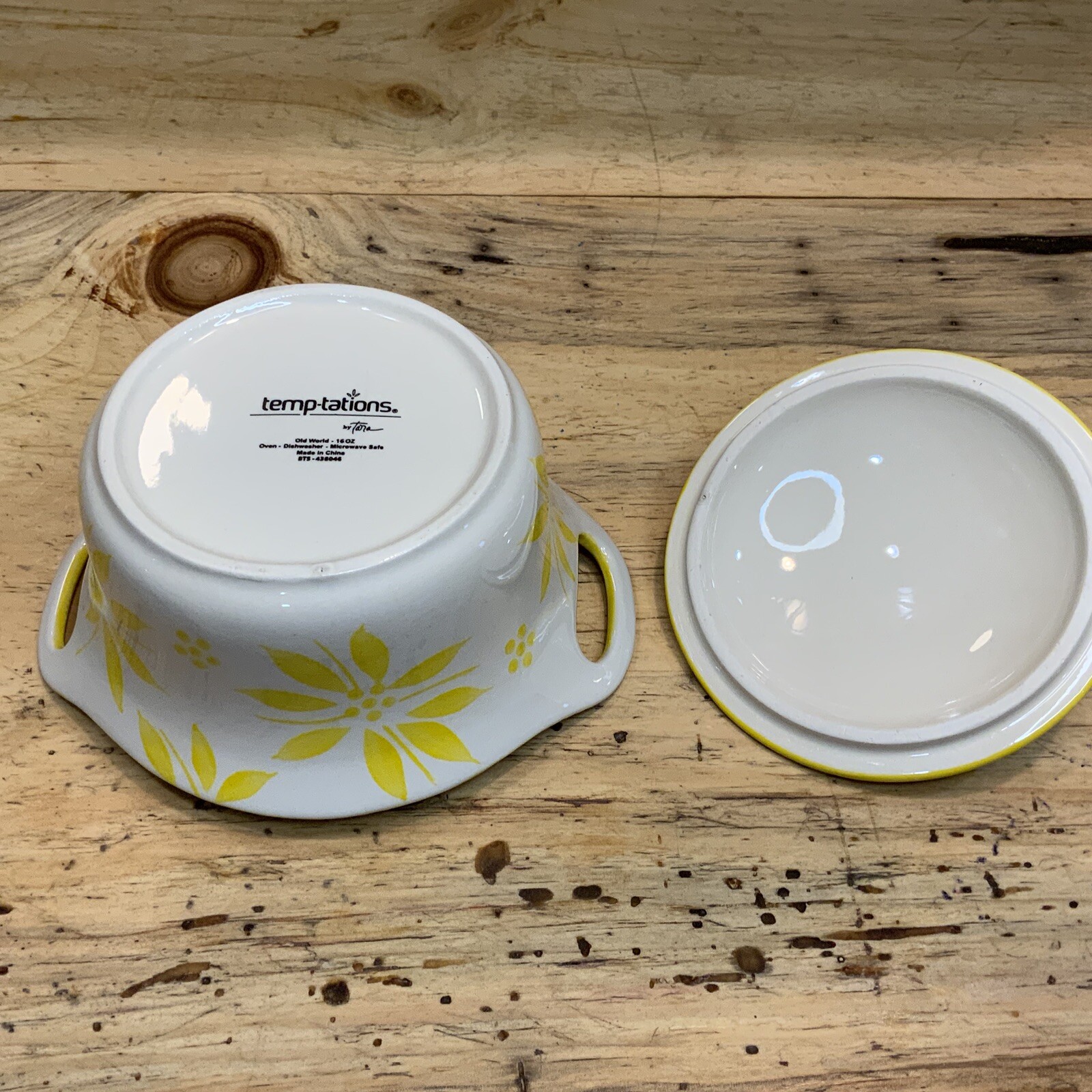Temptations Old World Yellow Floral 16oz Mini Casserole Crock w/ Lid