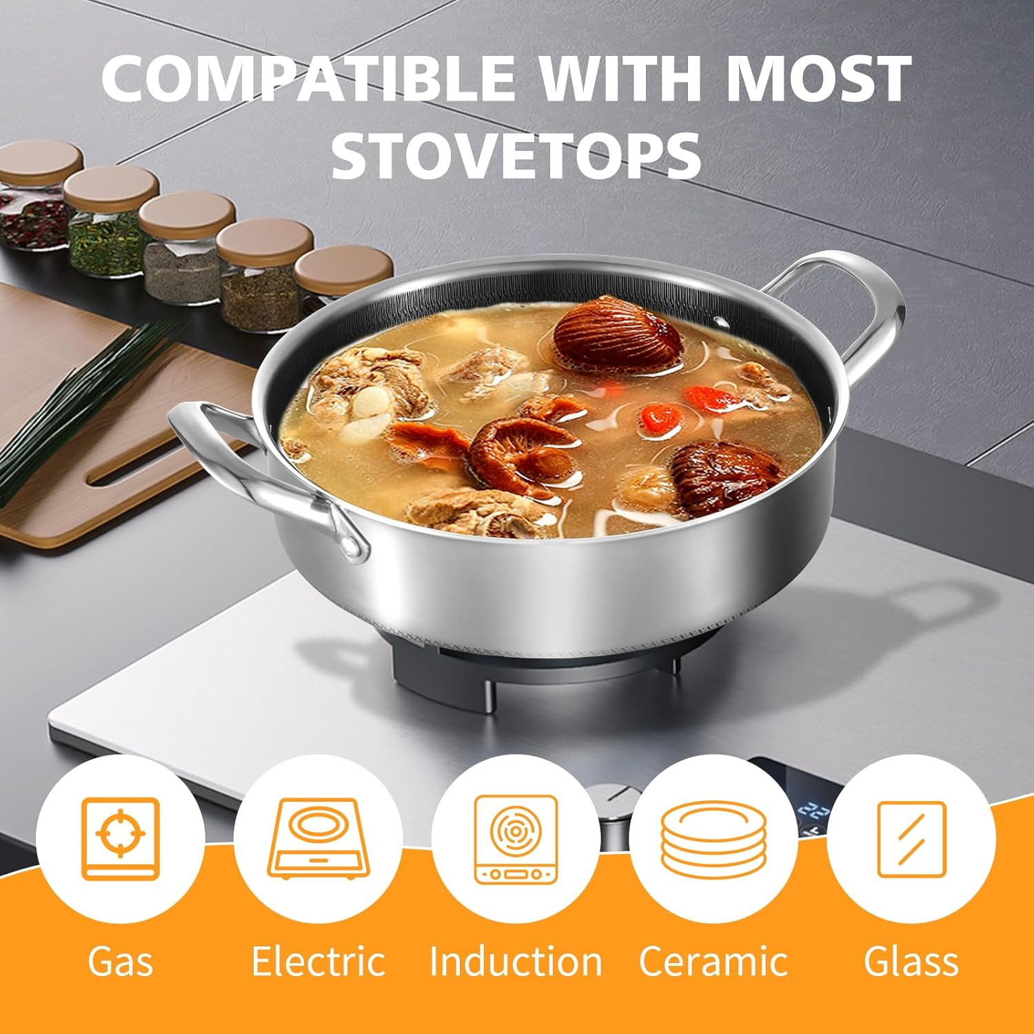 Stainless Steel Saute Pan 12 Inch Deep Frying Pan,5 Quarts Nonstick Skillet