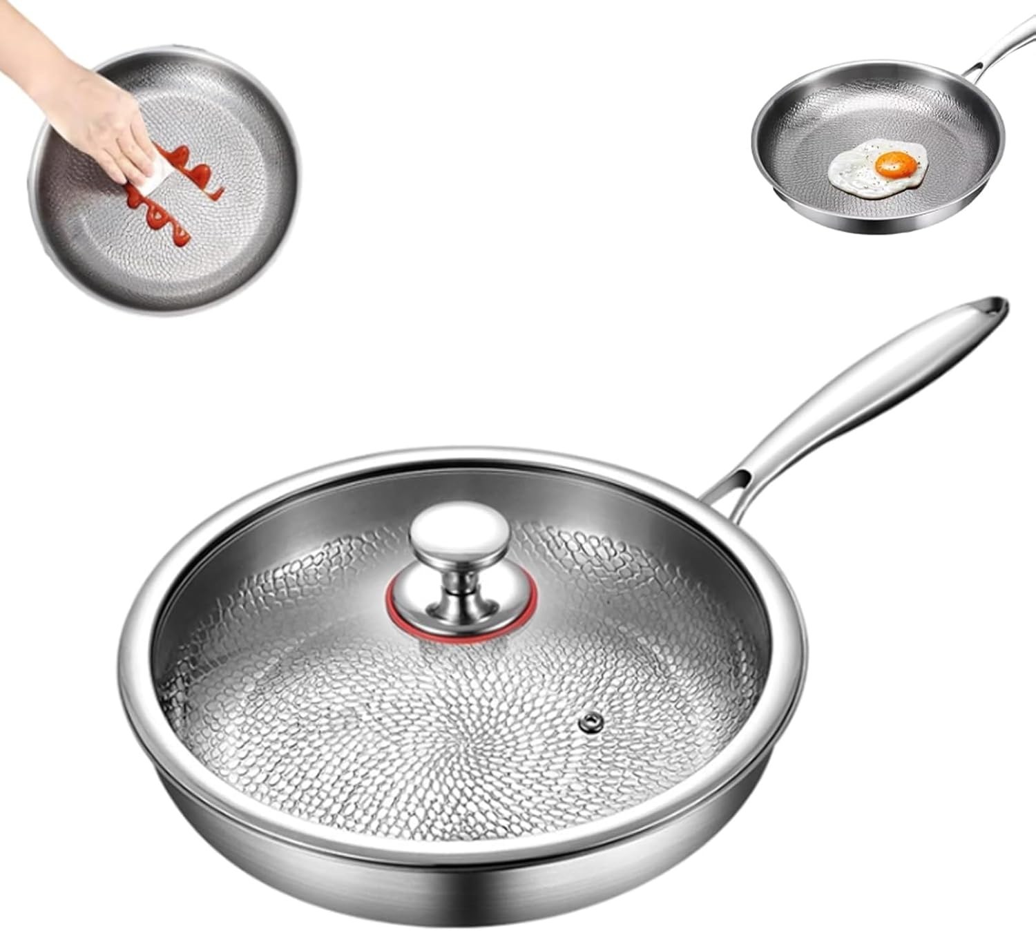Titanium Hammered 11.02″ Pan with Lid, Multifunctional Ultra-Durable Non Stick