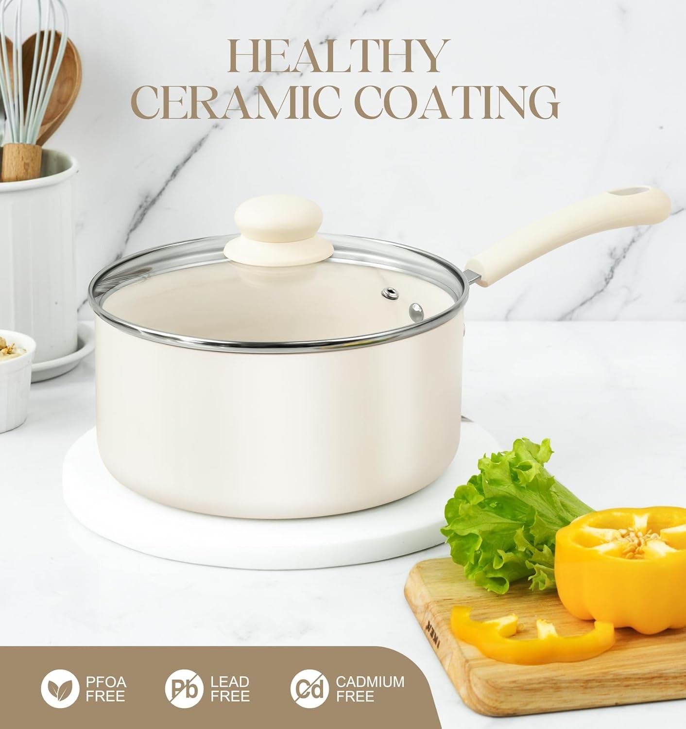 MICHELANGELO Nonstick Sauce Pan Sets, Ceramic Saucepan with Lid, Multipurpose Po