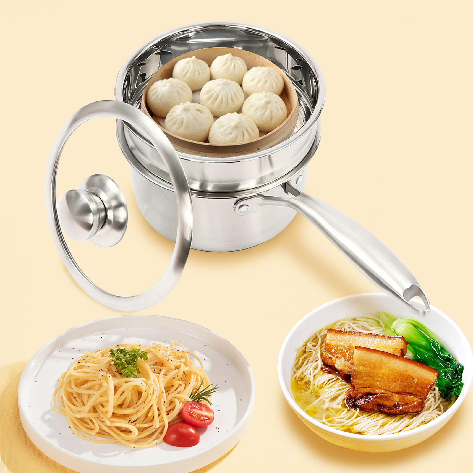 Double Layer Anti-rust Steaming Pot With Steamer Uncoated Stainless Saucepan