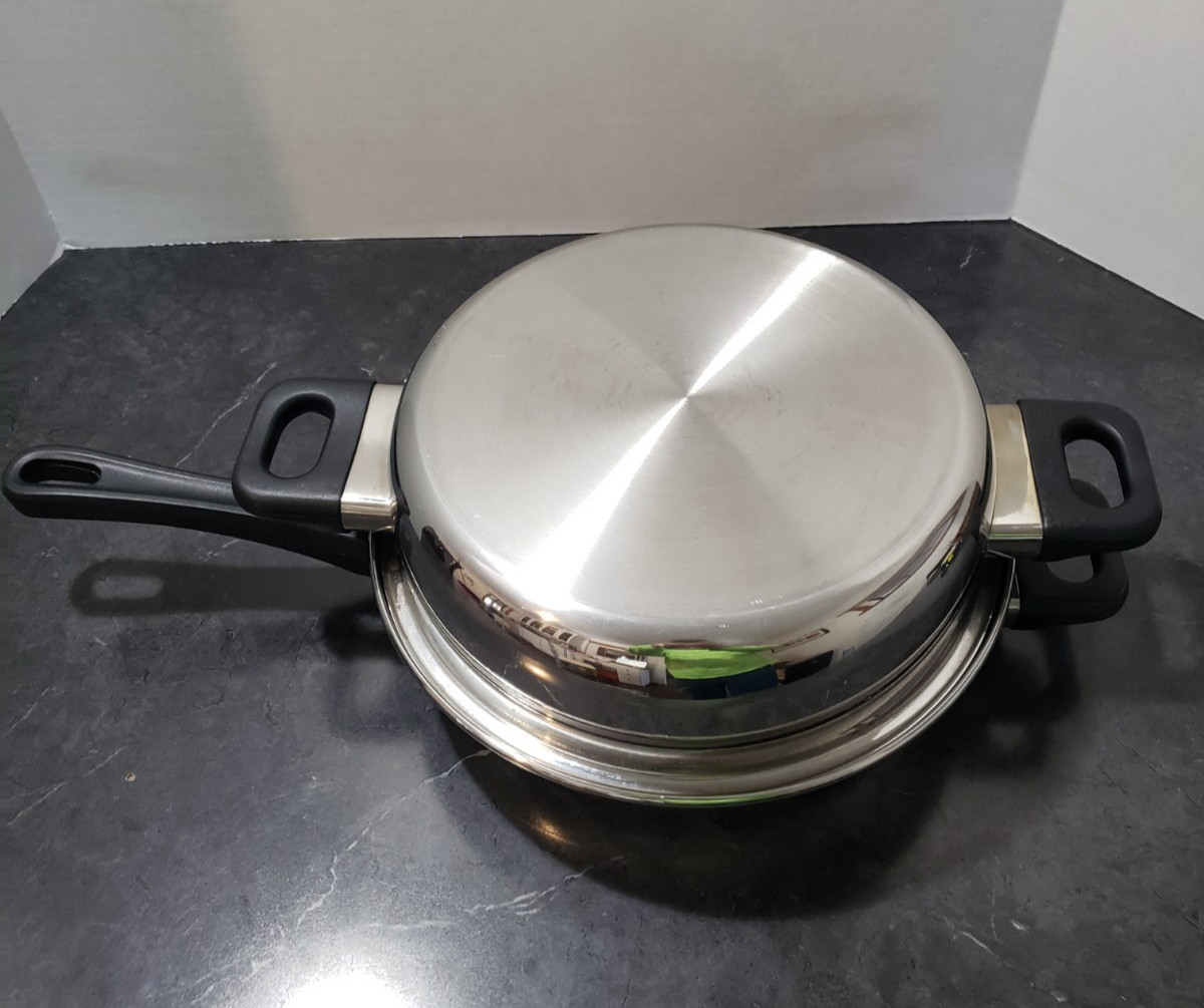 Maxam 5 Ply 18/8 Surgical Stainless Steel Skillet with Dome Lid,