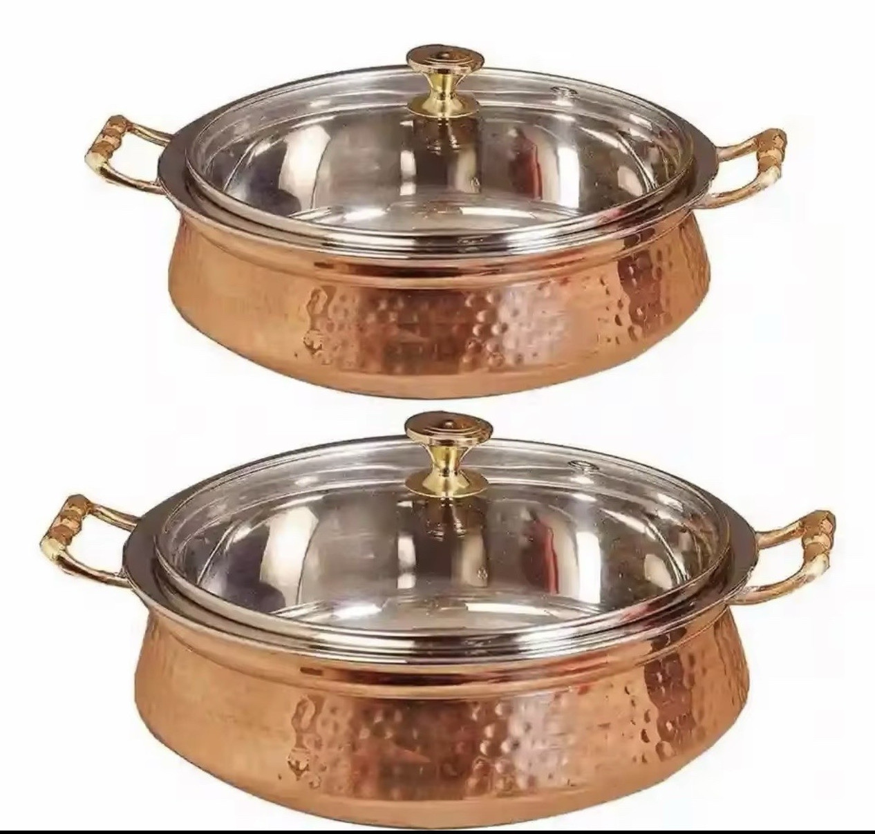 Hammered Copper 2pc Round 2.5qt Casserole w/ Glass Lid, Double Handles