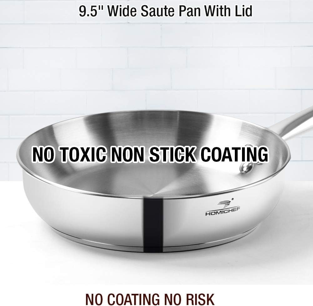 HOMICHEF 14pc Nickel Free Stainless Steel Cookware Set Non-Toxic Pots & Pans