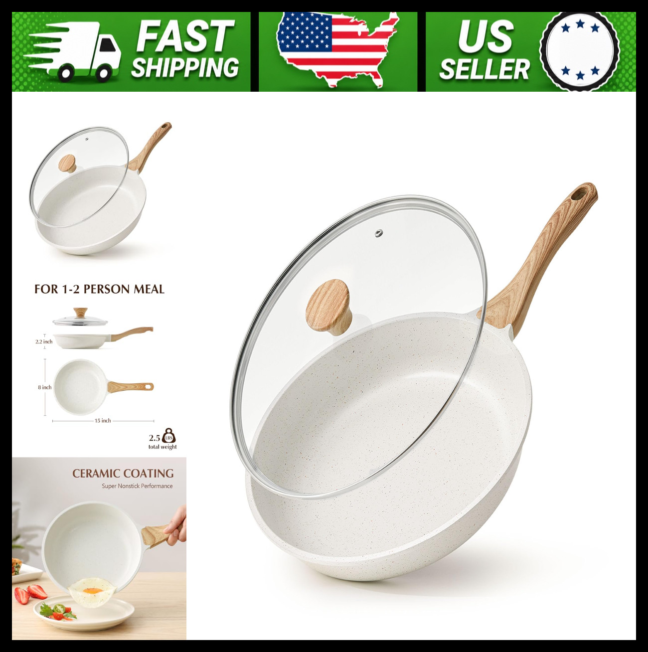 SENSARTE Nonstick Ceramic Frying Pan with Lid, Induction Skillet