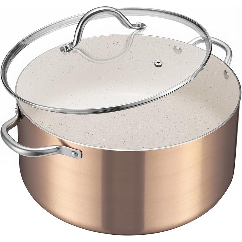Non-Toxic Granite Coated Stockpot W/ Shatterproof Lid Induction Safe Pot New
