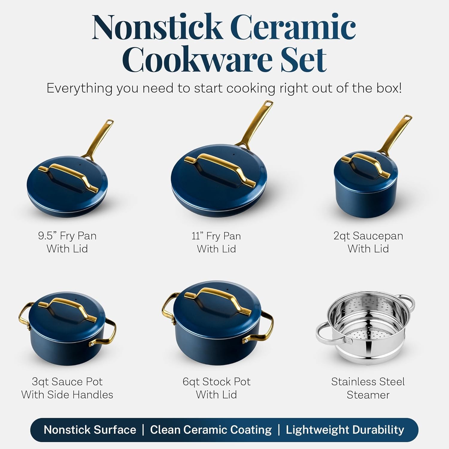 Gotham Steel Modern 11 Pc Ceramic Cookware Set, Elegantly Designed Pots and Pans
