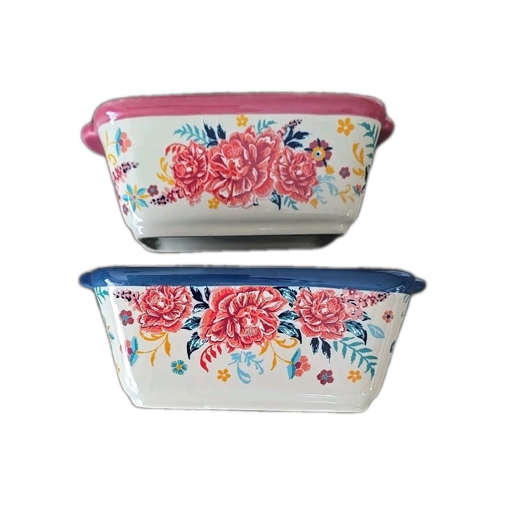 Two (2) Pioneer Woman ~ Ceramic ~ Mini Loaf Pans ~ KEEPSAKE Floral Design (1)