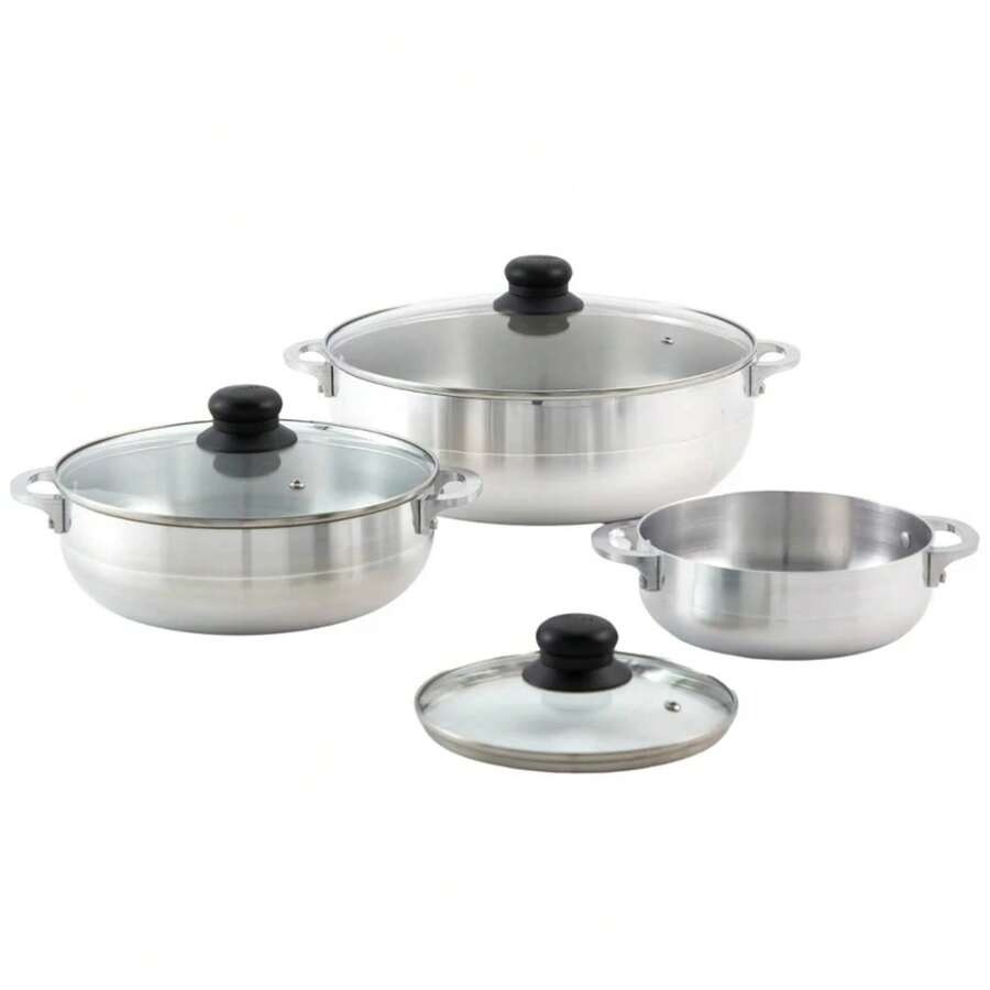 6-Piece Aluminum Caldero Cookware Set, 3 Pots with Glass Lids for Gas/Electric