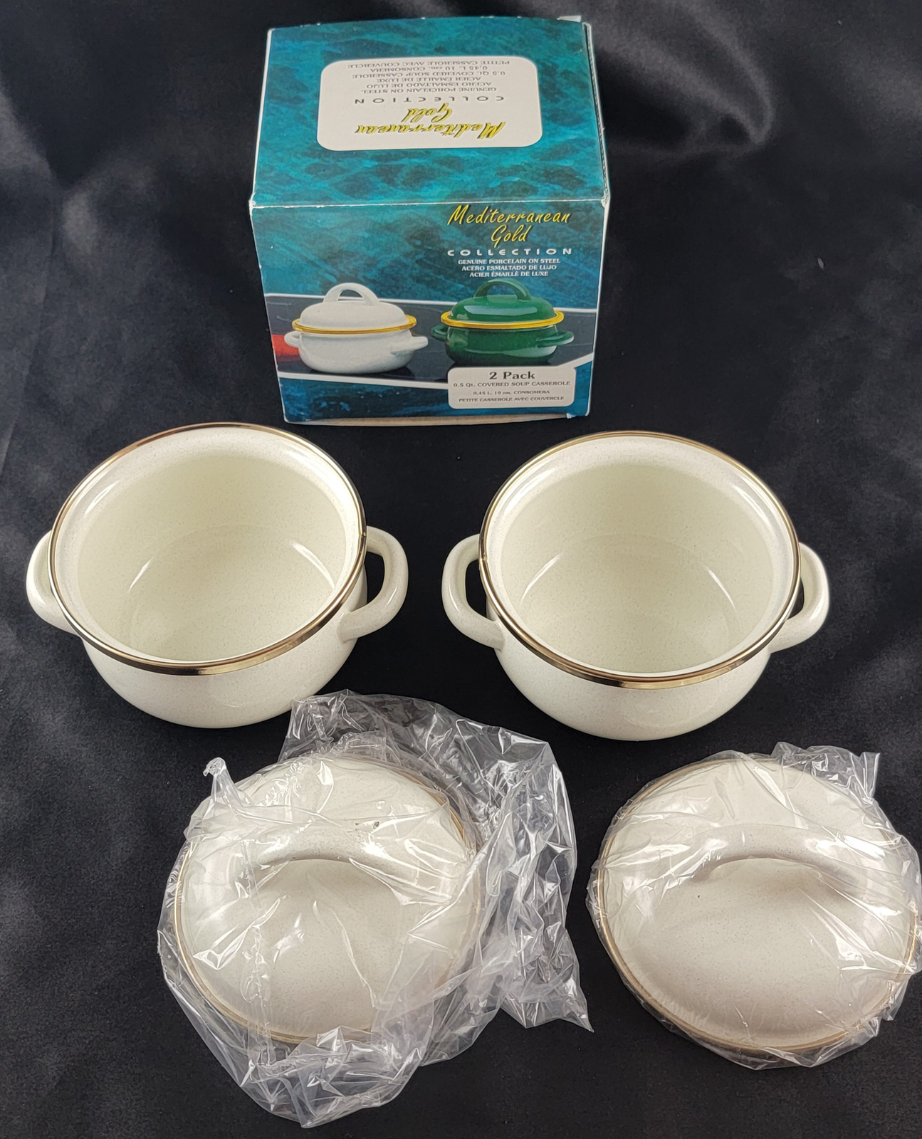 2 Pack Covered Soup Casserole Bowl Pot 0.5 Quart Mediterranean Gold Collection
