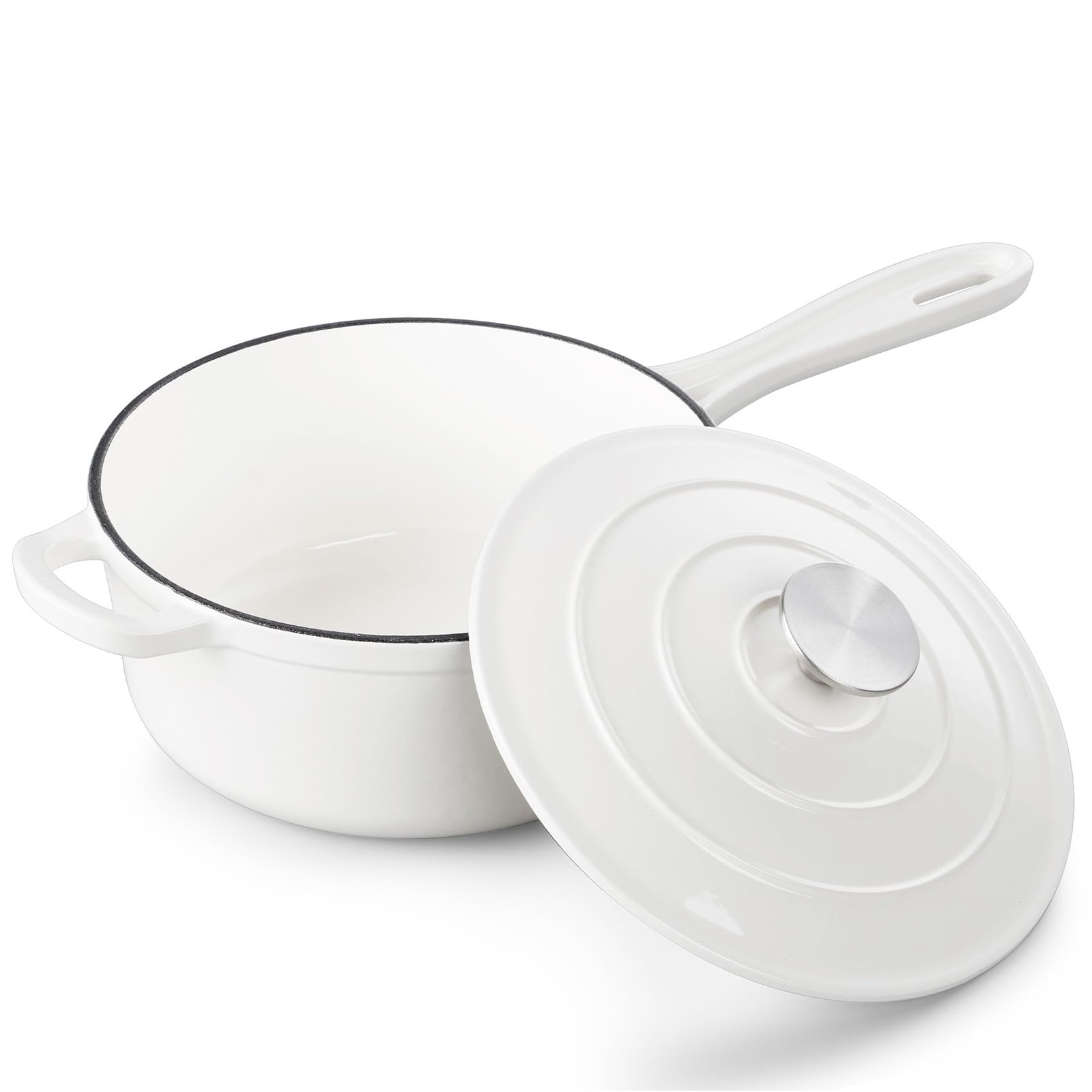 TeamFar 3QT Enameled Cast Iron Sauce Pan, Small Sauce Pot with Lid, Mini Dutch O