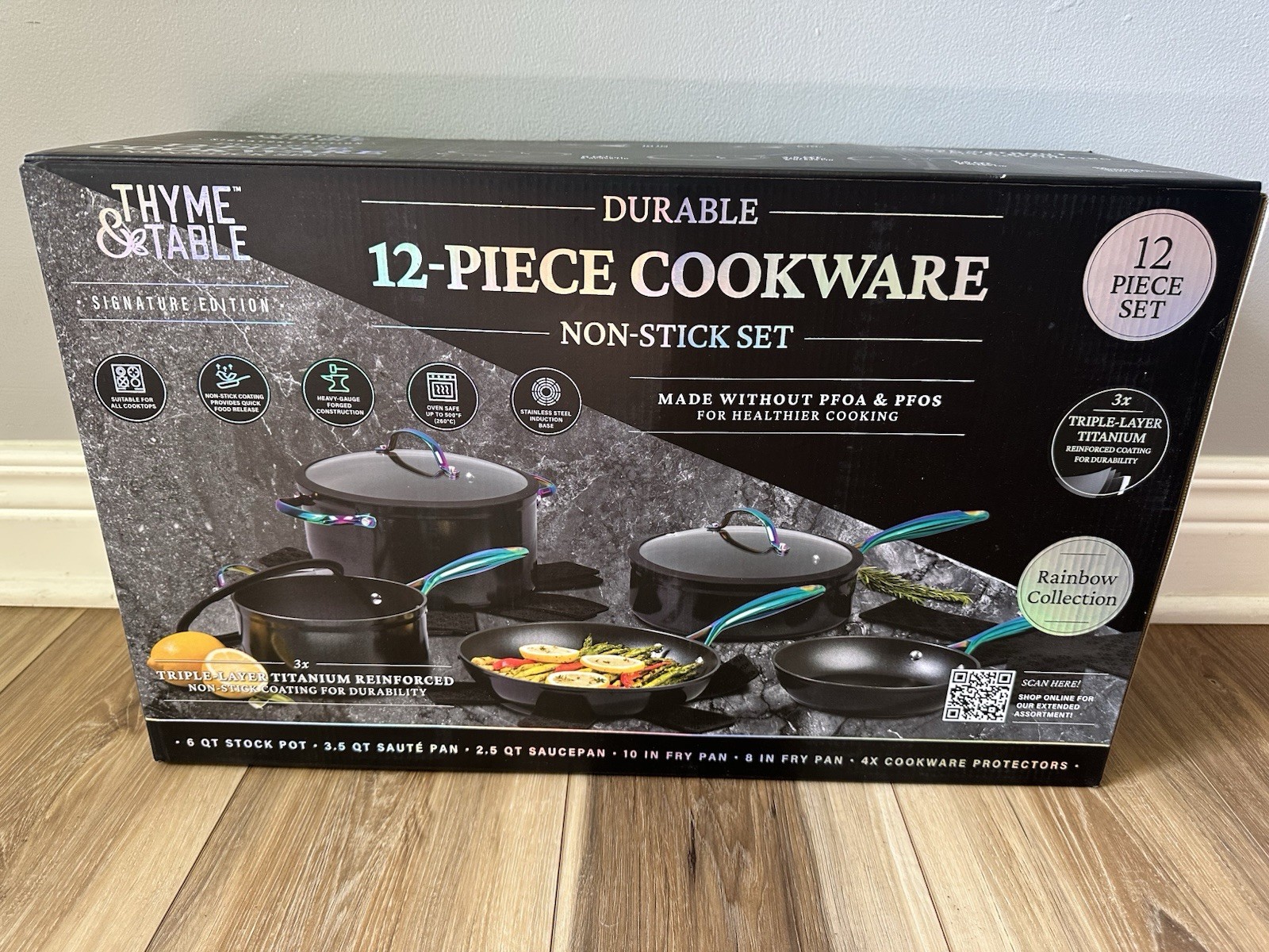 Thyme & Table 12-Piece Ceramic Non-Stick Cookware Set – Black Rainbow Collection