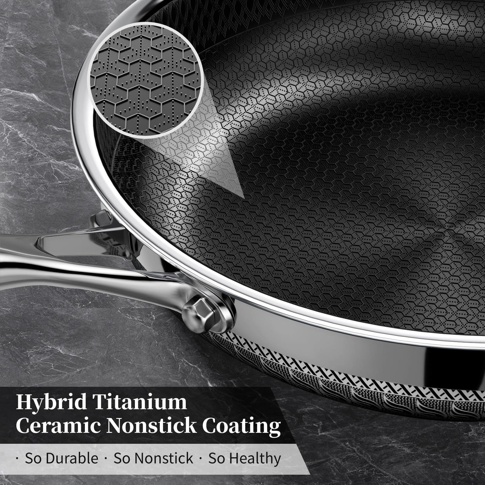 8″ Nonstick Frying Pan with Lid, Titanium Ceramic Tri-Ply Skillet, Induction Saf