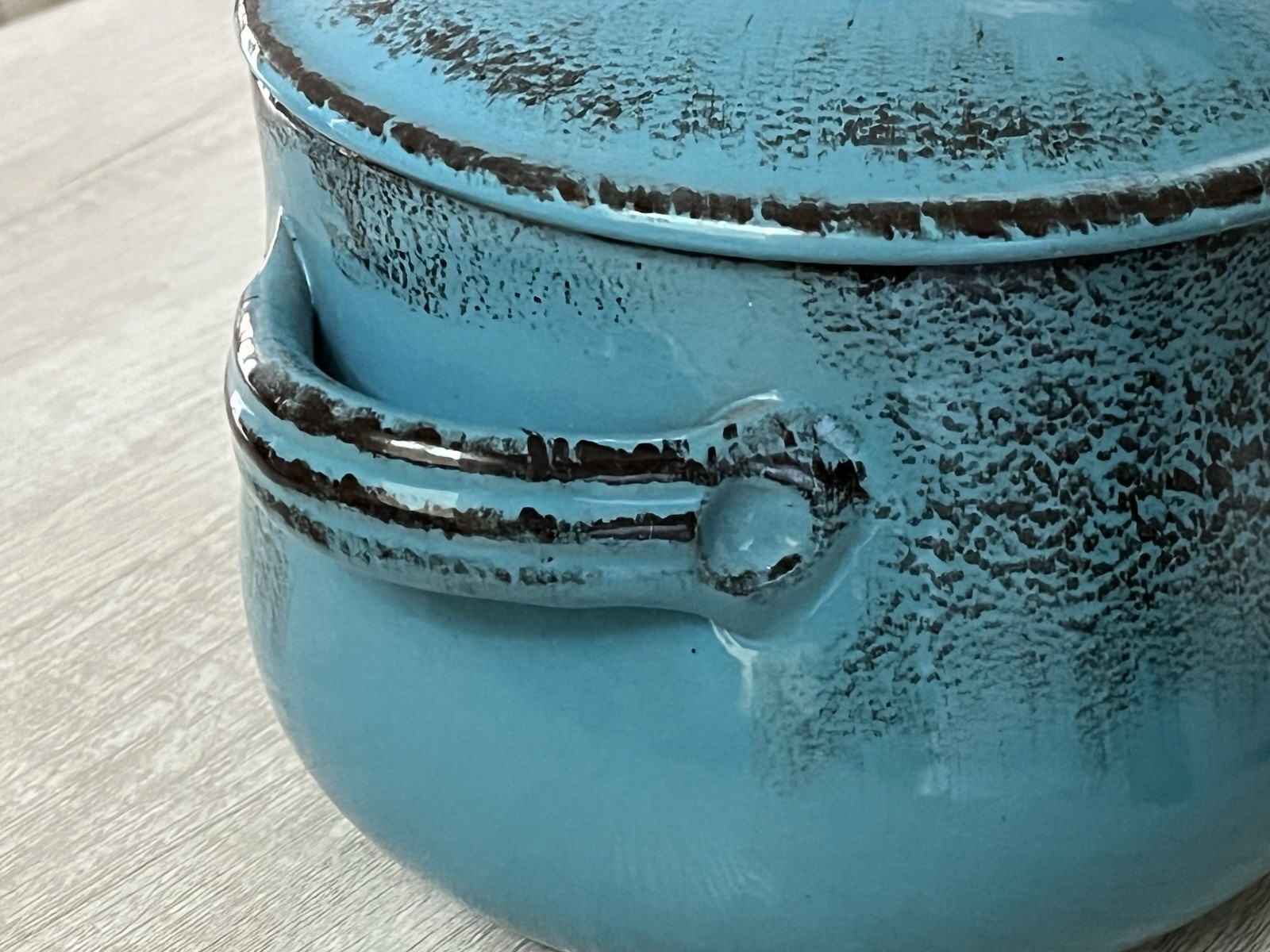 De Silva Bean Pot Made in Italy Glazed Teal Blue Heavy Duty