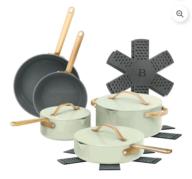 Beautiful 12-Piece Ceramic Nonstick Cookware Set, Pots & Pans Sage Green